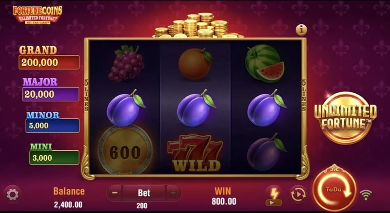 Fortune Coins Unlimited Fortune - gridi ya msingi ya 3 kwa 3 ikiwa na alama za matunda